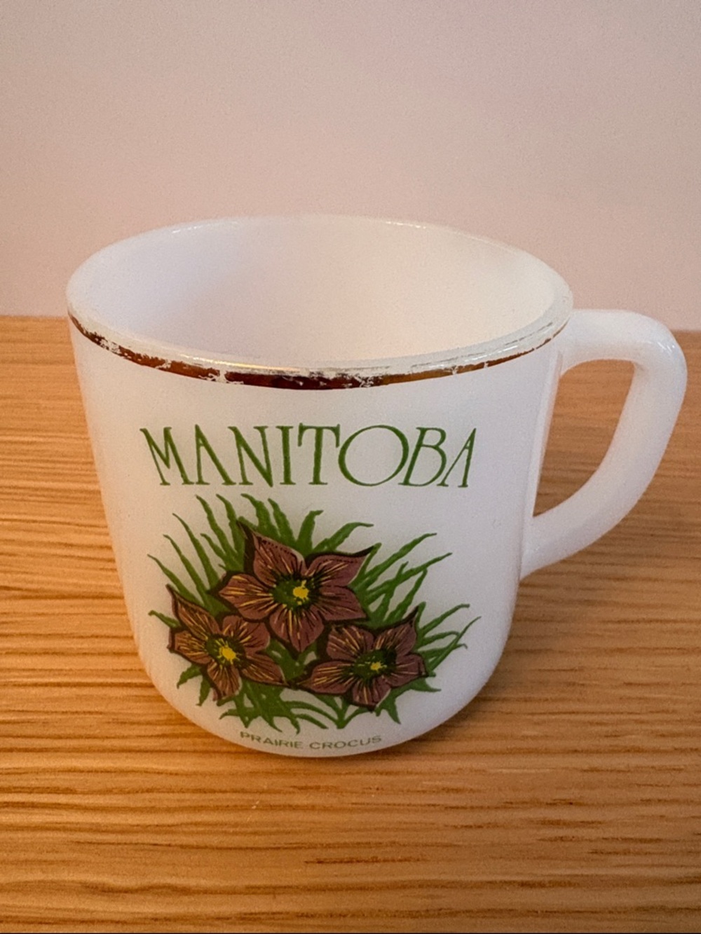 Vintage Manitoba Prairie Crocus Milk Glass Mug by Federal Glass Company